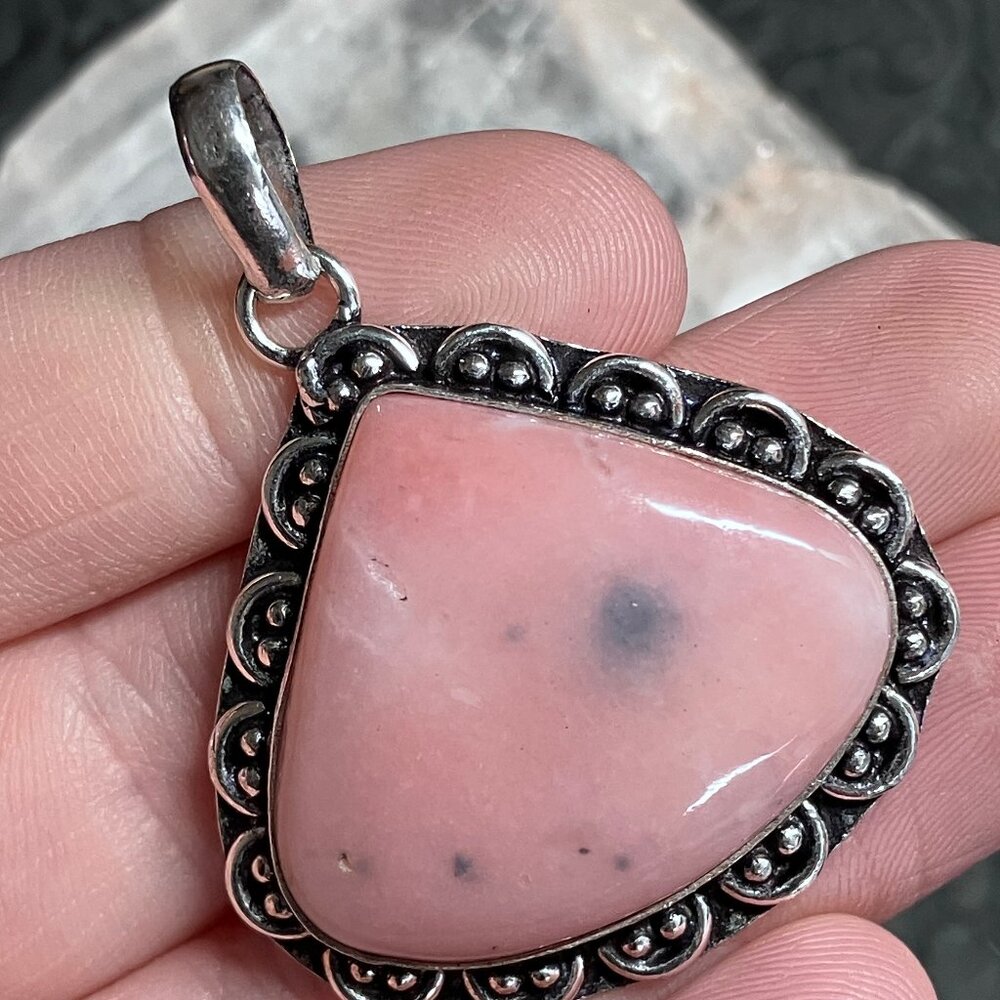 Triangular Dendritic Pink Opal Pendant Crystal St… - image 2